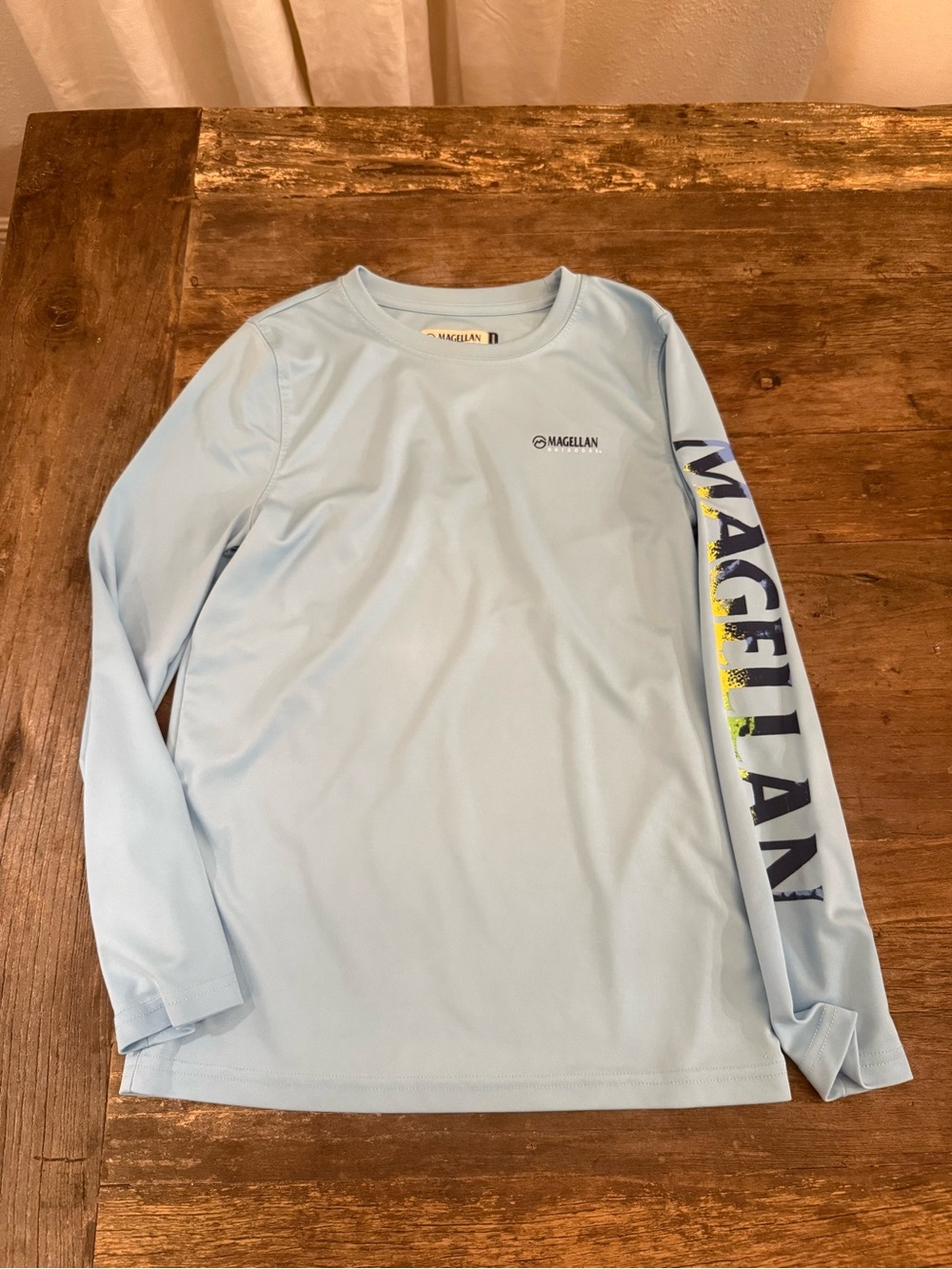 Magellan Outdoors Light Blue Long-Sleeve Performance Tee with Sleeve Logo